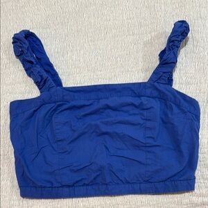 Free People Blue Ruched Fitted Tank Top